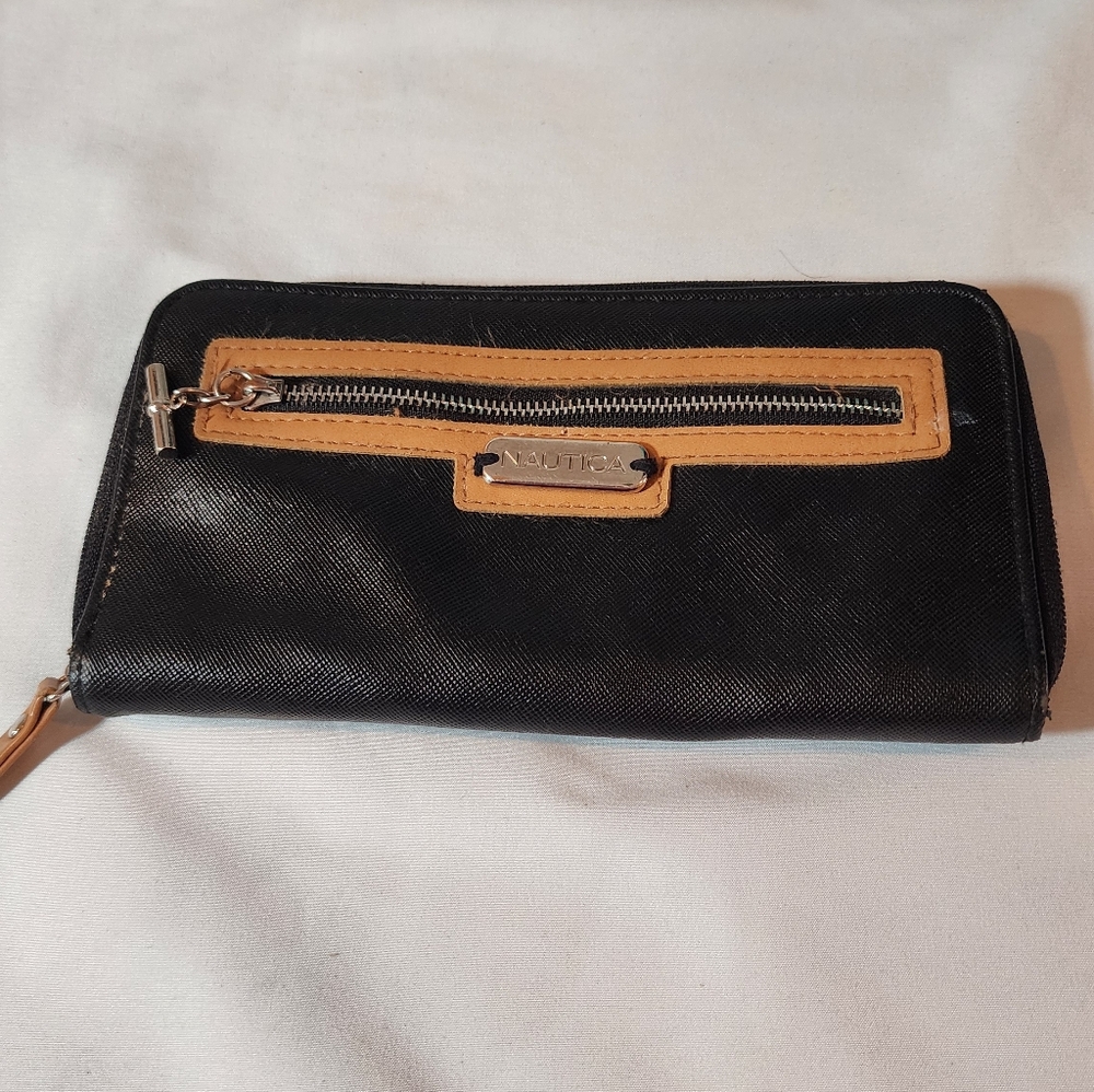 Nautica Black Wallet with Tan Trim Minor Wear